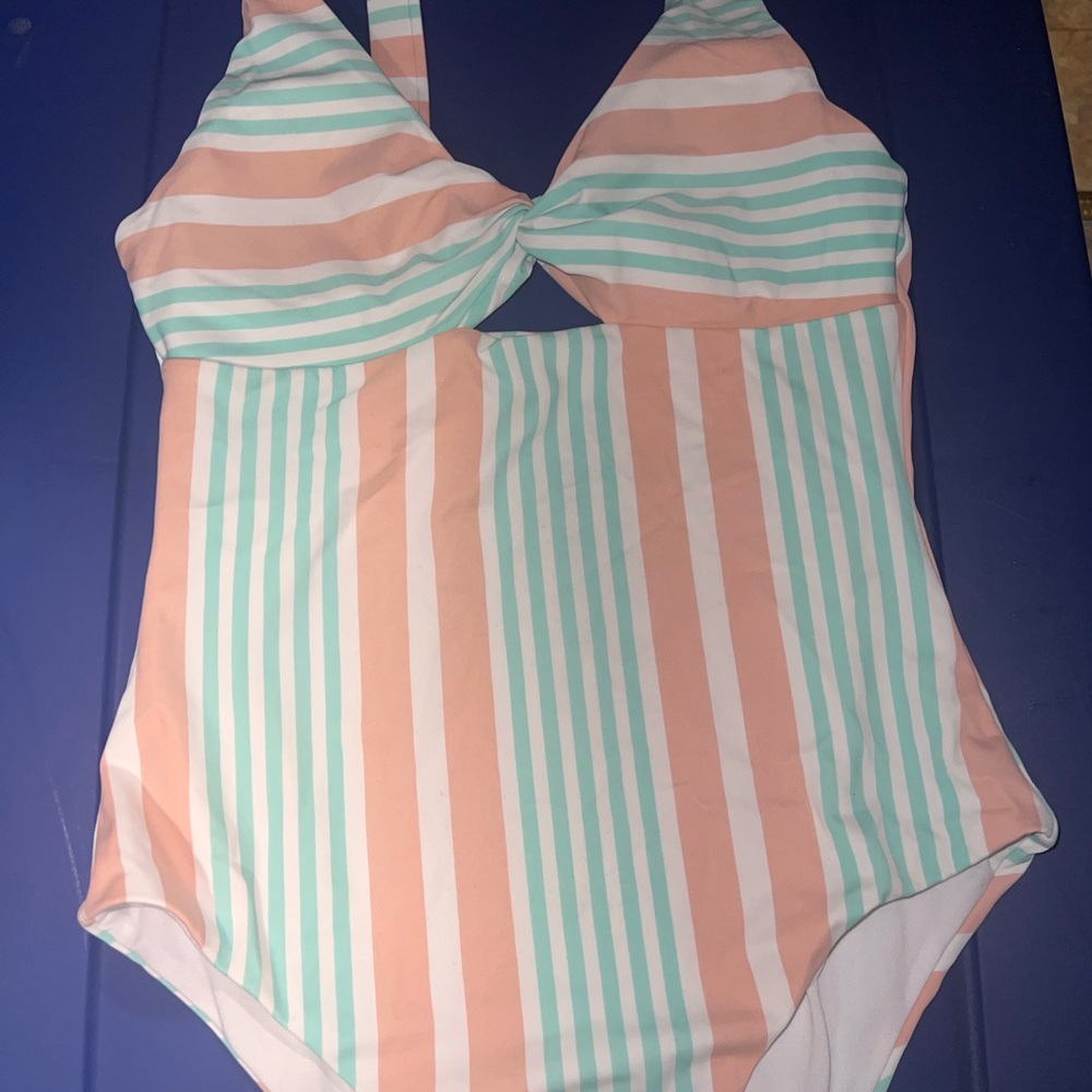 Raisins Mint and Peach Striped One Piece Swimsuit